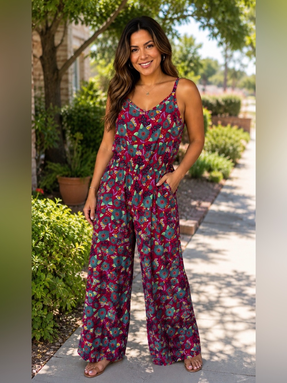 dip Floral Romper in Fuchsia and Green Size Large